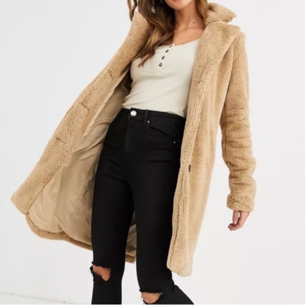 Hollister Tan Teddy Coat Midi lined lightweight spring jacket